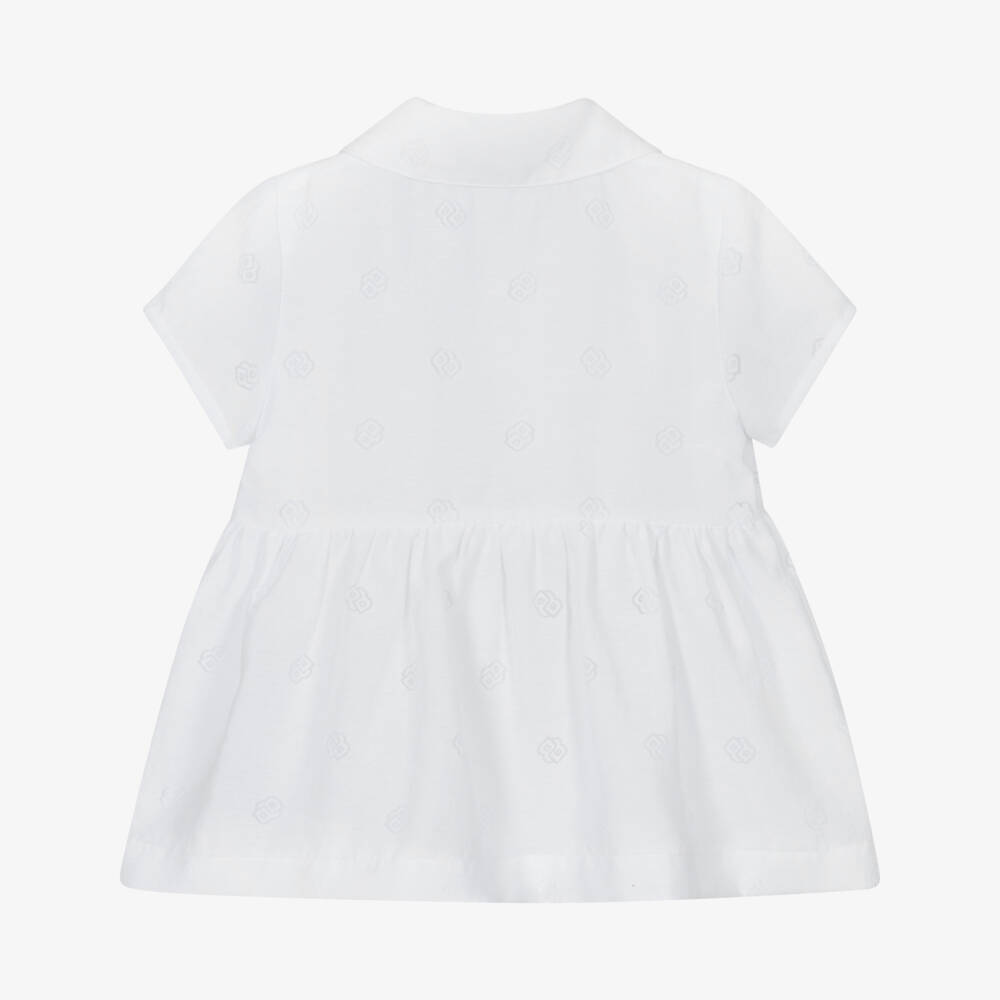 BOSS-Girls Elegant White Monogrammed Dress | Childrensalon Outlet