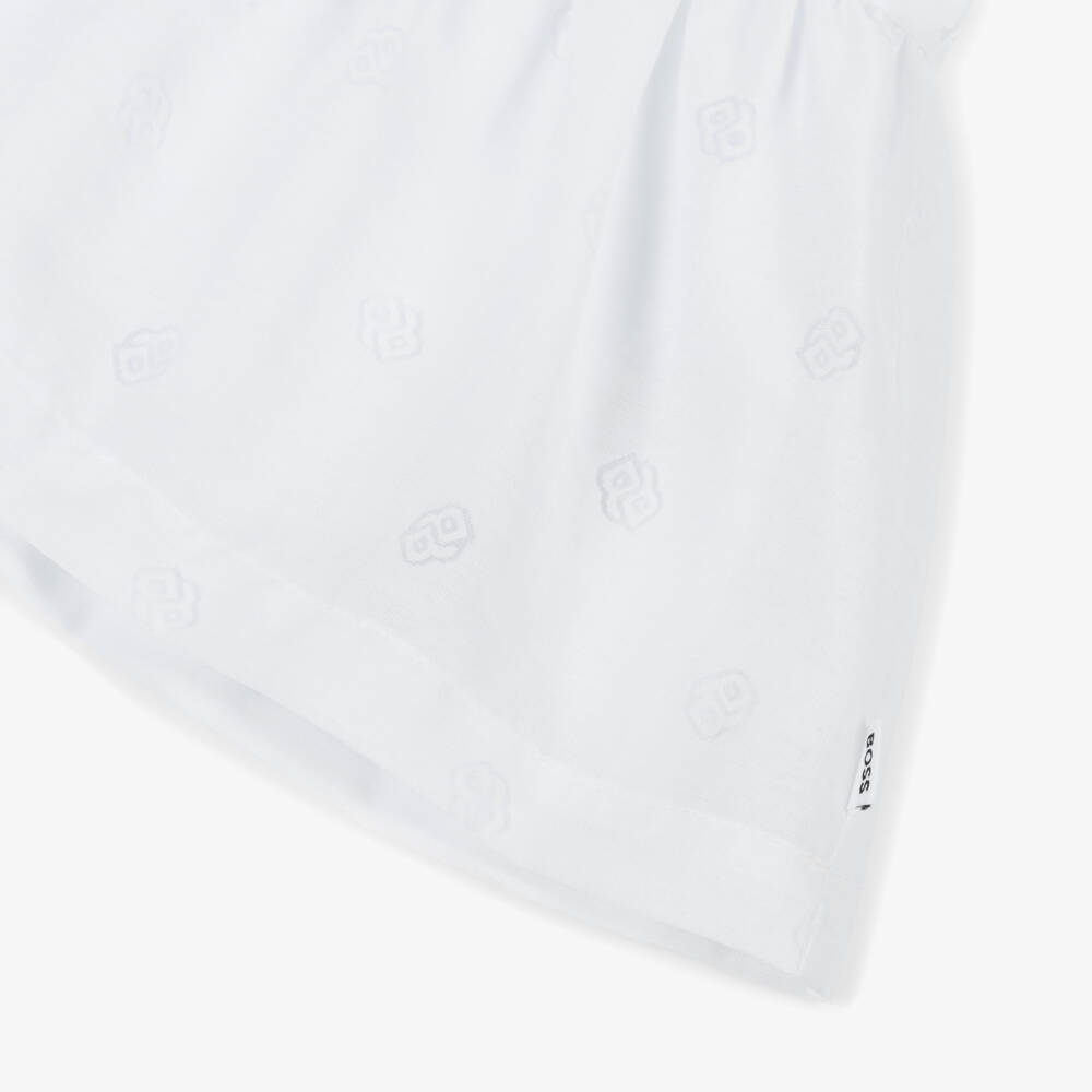 BOSS-Girls Elegant White Monogrammed Dress | Childrensalon Outlet