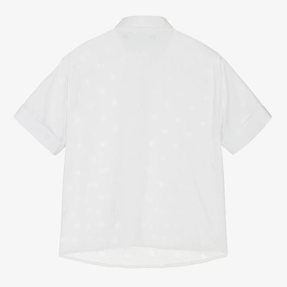 BOSS-بلوزة بيضاء أنيقة بأكمام قصيرة للبنات | Childrensalon Outlet