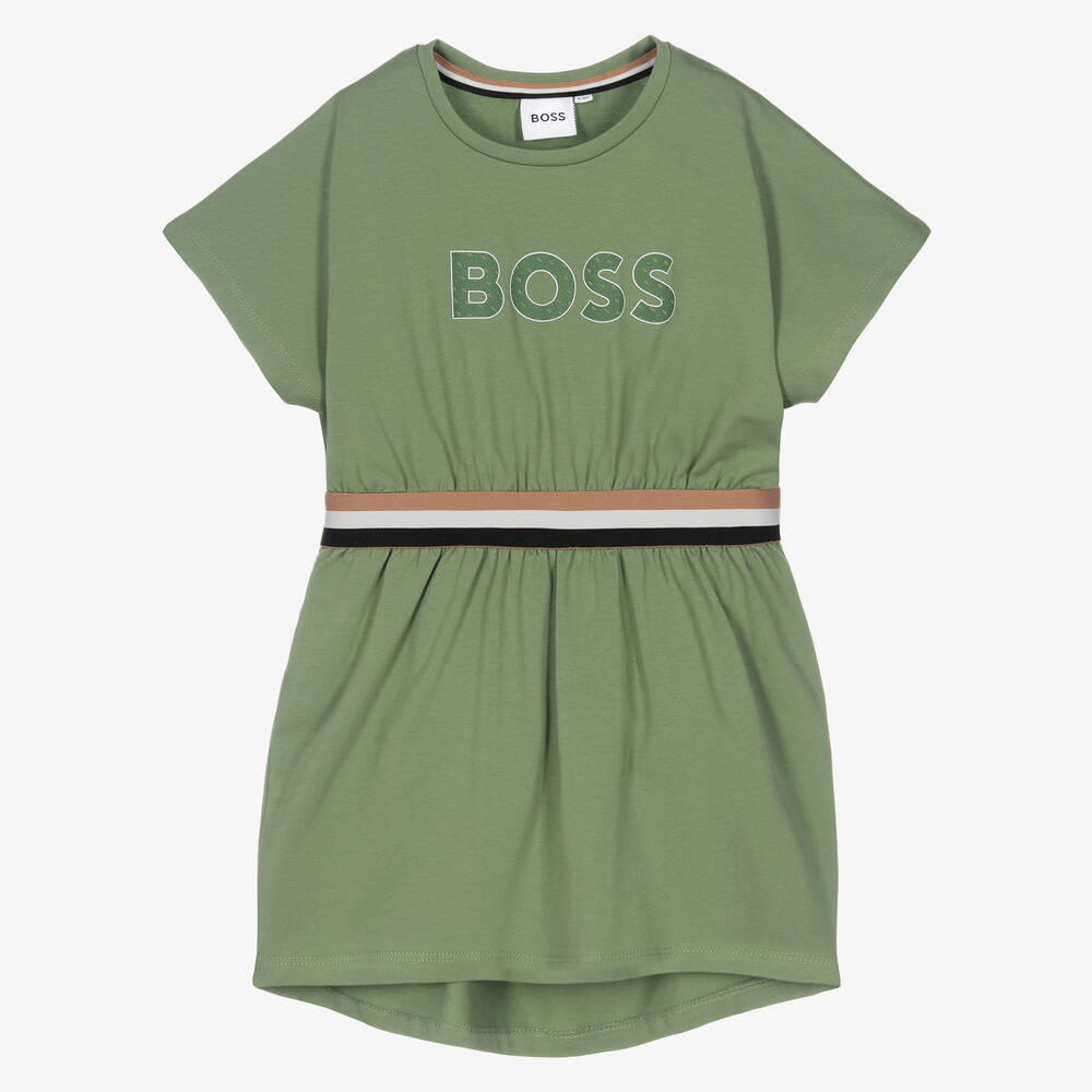 BOSS - Grünes Baumwollkleid für Mädchen | Childrensalon