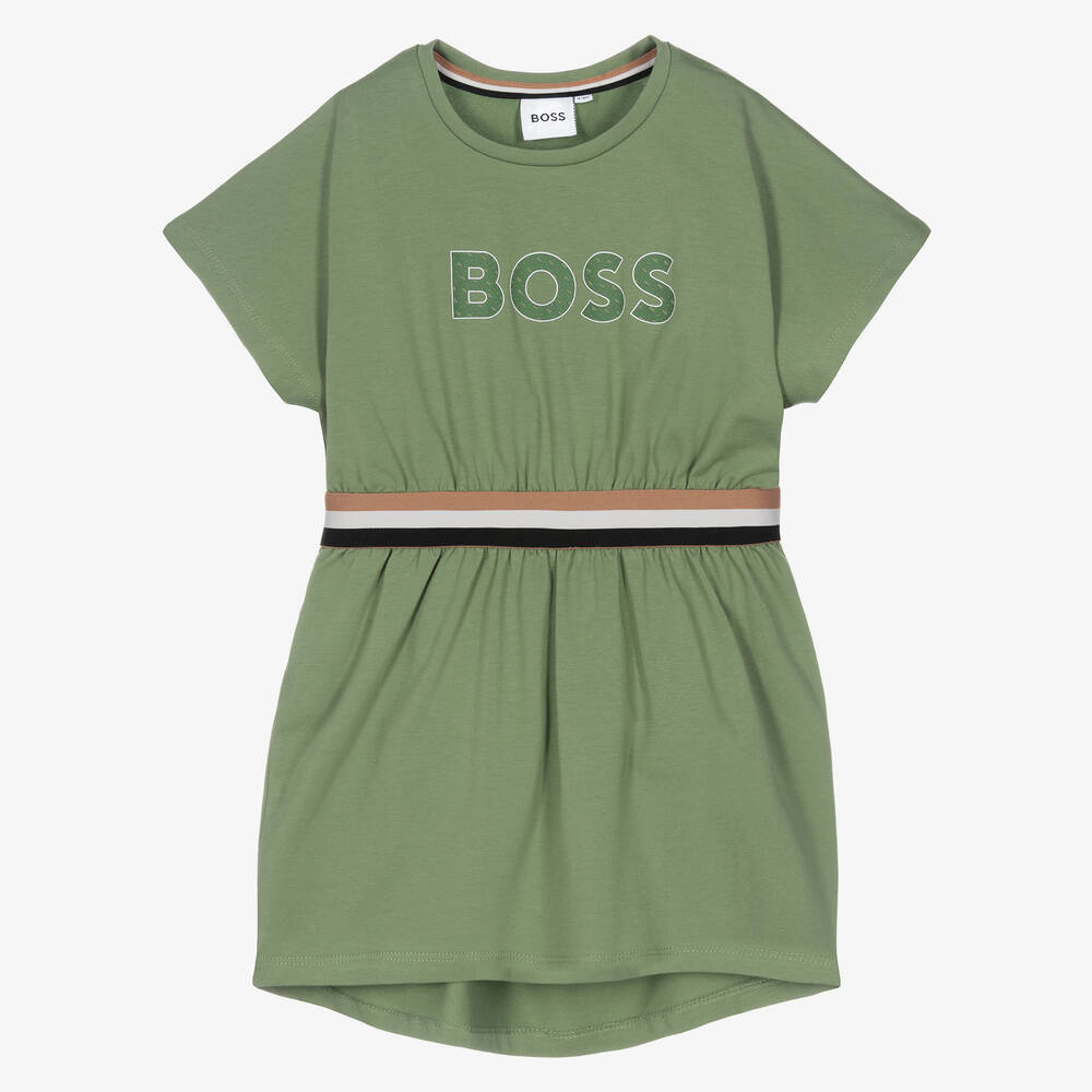 BOSS - Robe verte en coton fille | Childrensalon