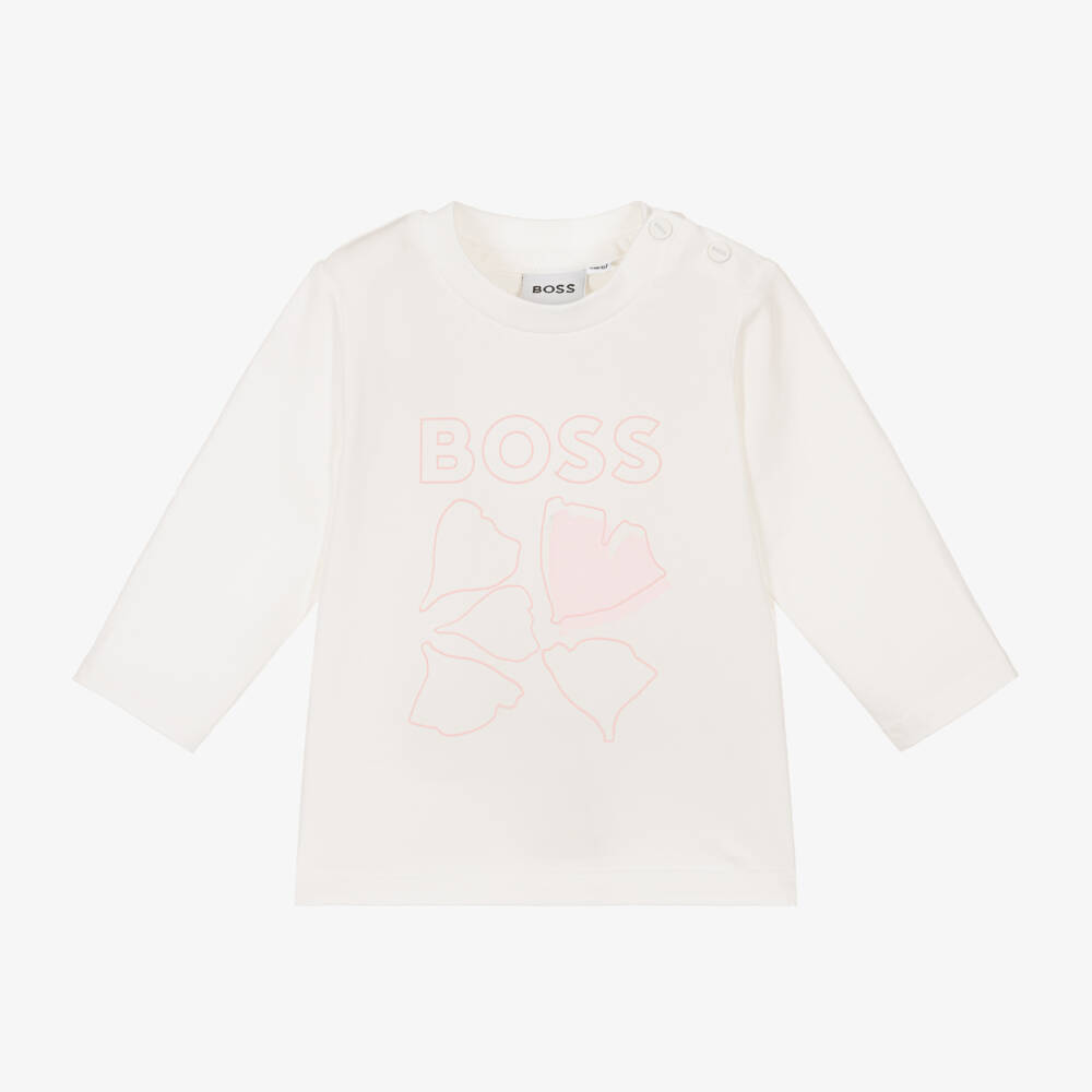 BOSS-Girls Ivory Leaf Print Top | Childrensalon Outlet