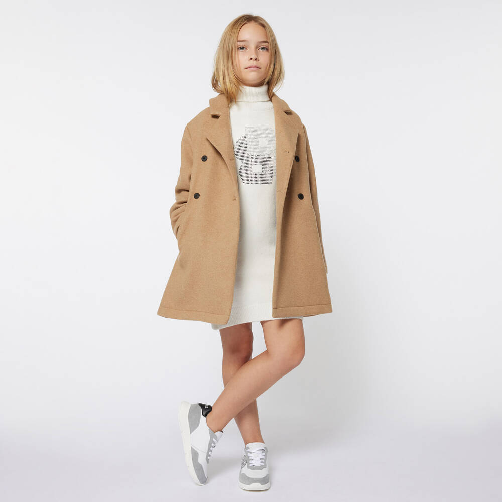 BOSS-Girls Monogram White & Grey Trainers | Childrensalon Outlet