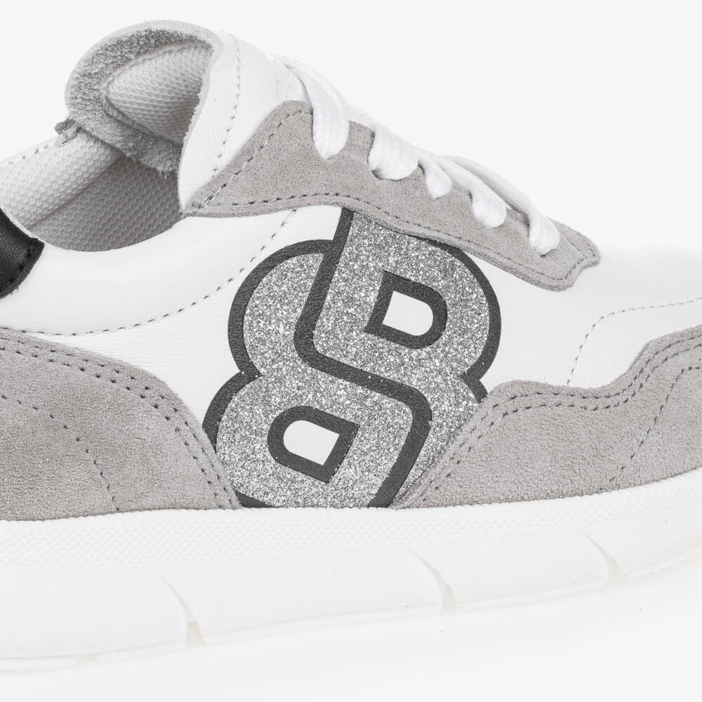 BOSS-Girls Monogram White & Grey Trainers | Childrensalon Outlet