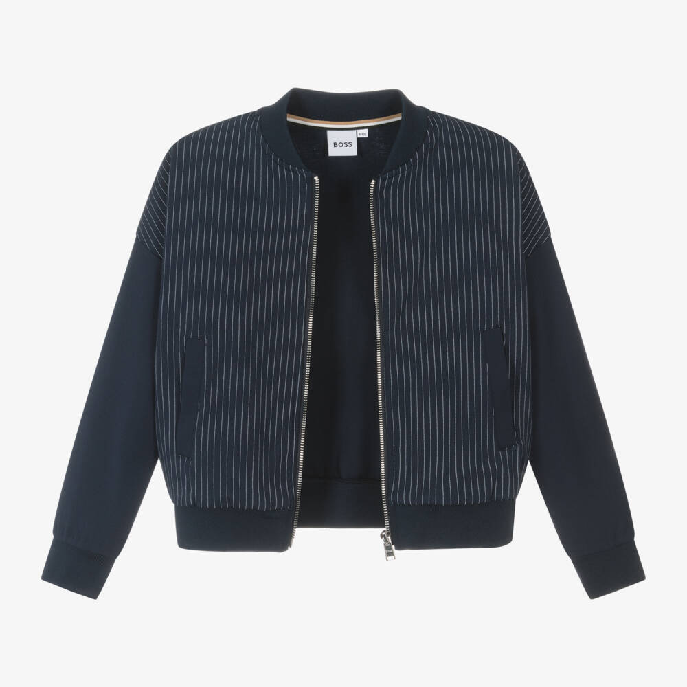 BOSS-Куртка на молнии с синими полосками для девочек | Childrensalon Outlet