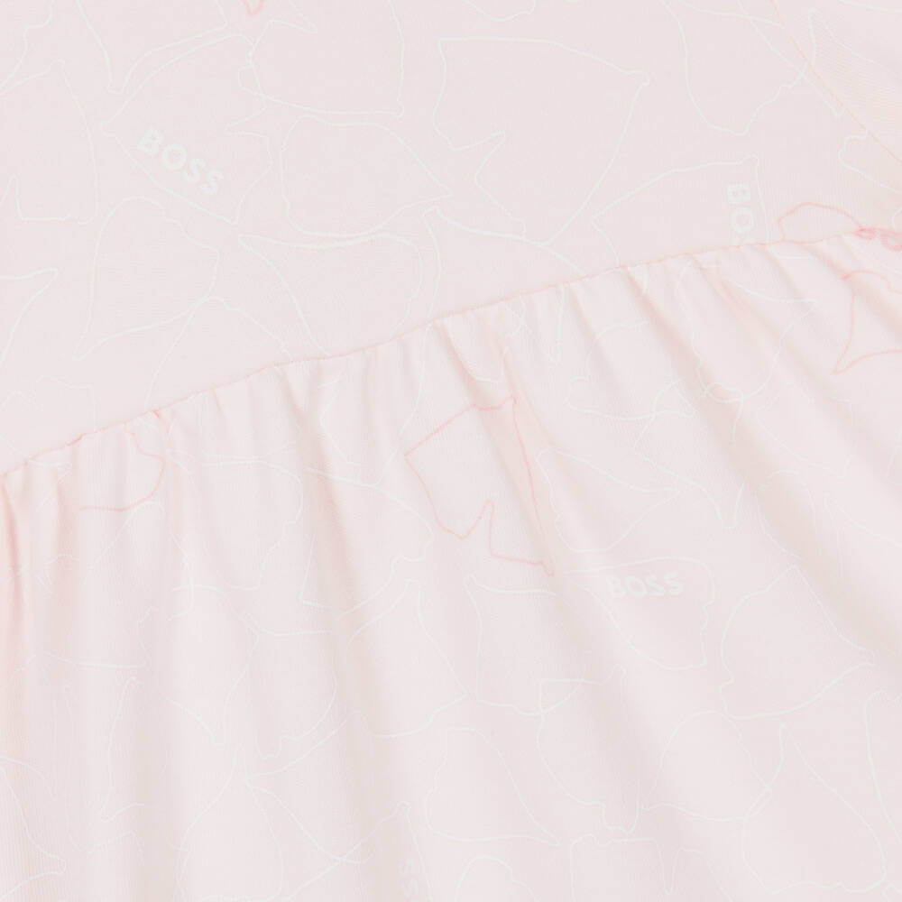 BOSS-Girls Pale Pink Leaf Pattern Dress | Childrensalon Outlet