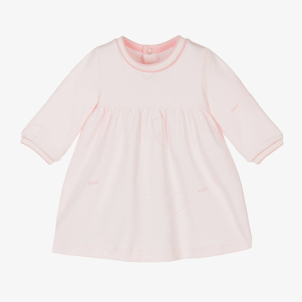 BOSS-Girls Pale Pink Leaf Pattern Dress | Childrensalon Outlet