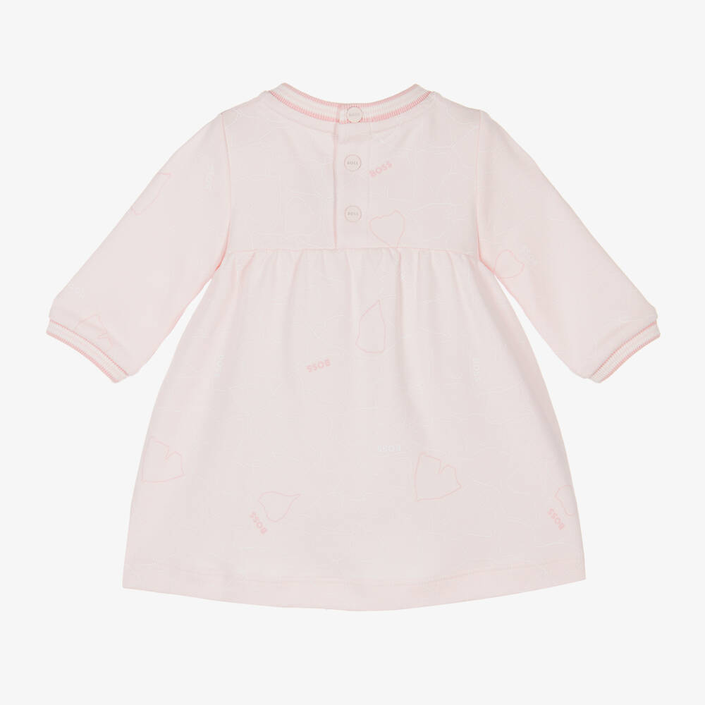 BOSS-Girls Pale Pink Leaf Pattern Dress | Childrensalon Outlet