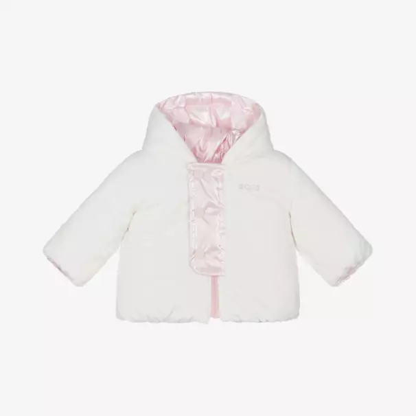 BOSS-جاكيت بوجهين لون أبيض وزهري للموولدات | Childrensalon Outlet