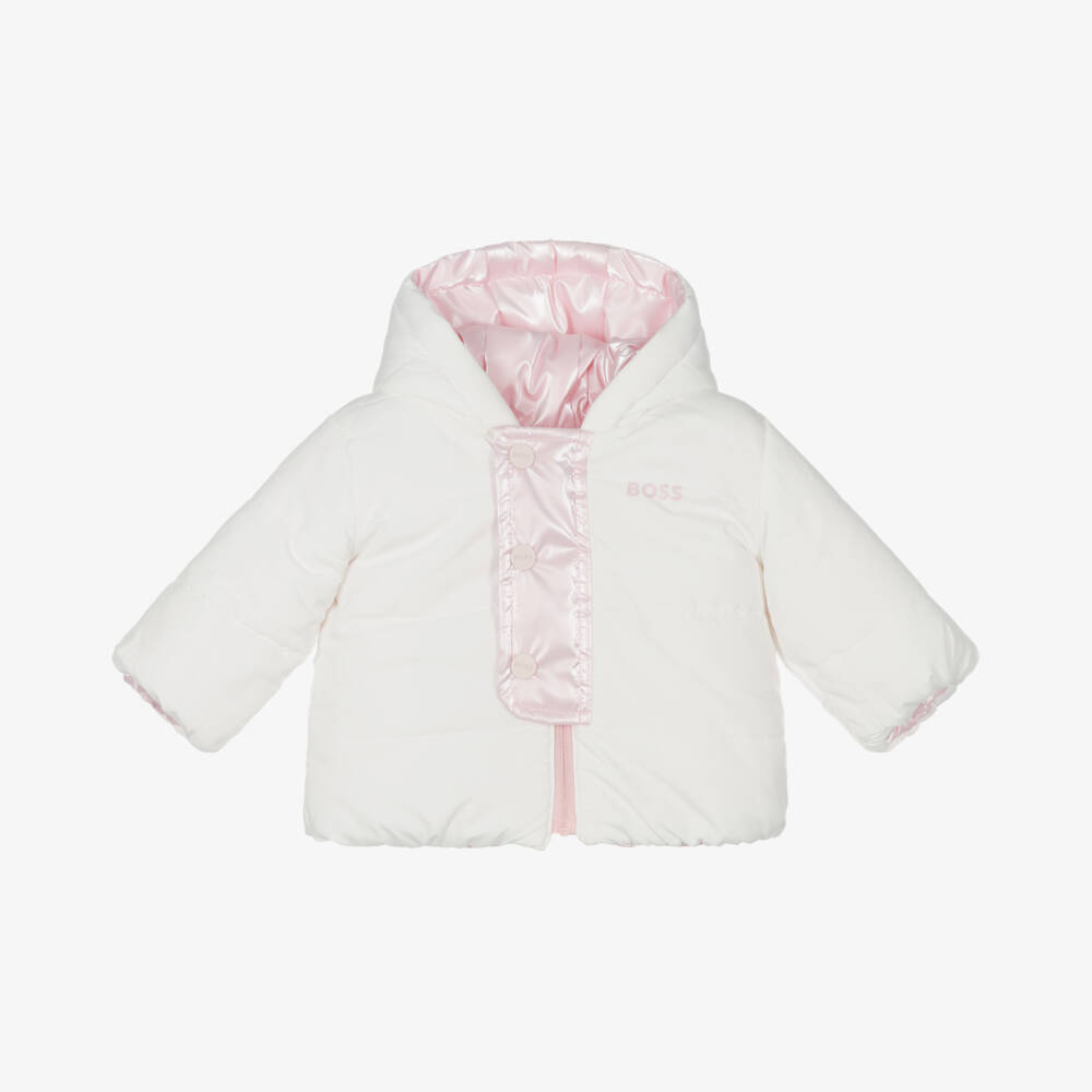BOSS-جاكيت بوجهين لون أبيض وزهري للموولدات | Childrensalon Outlet