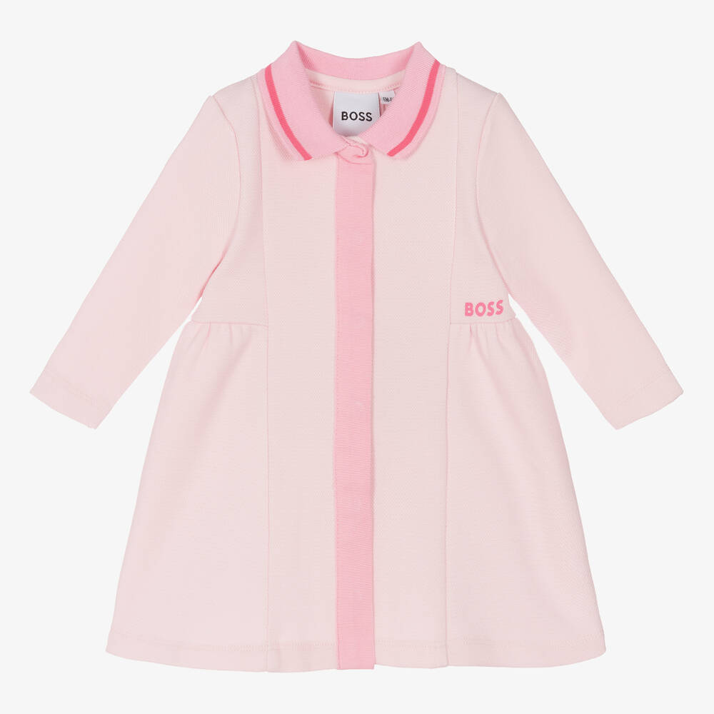 BOSS - Girls Pink Cotton Dress | Childrensalon