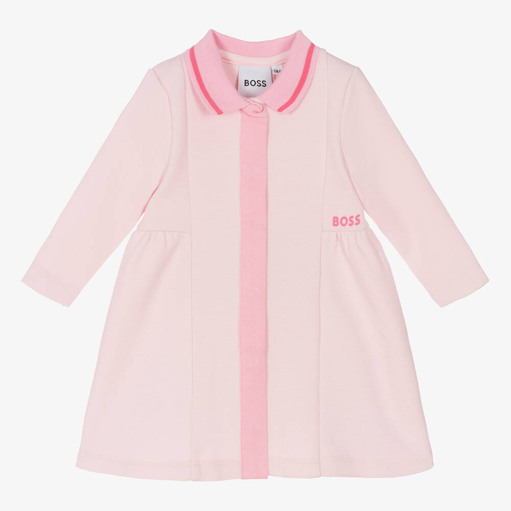 BOSS Girls Pink Cotton Dress Childrensalon Outlet
