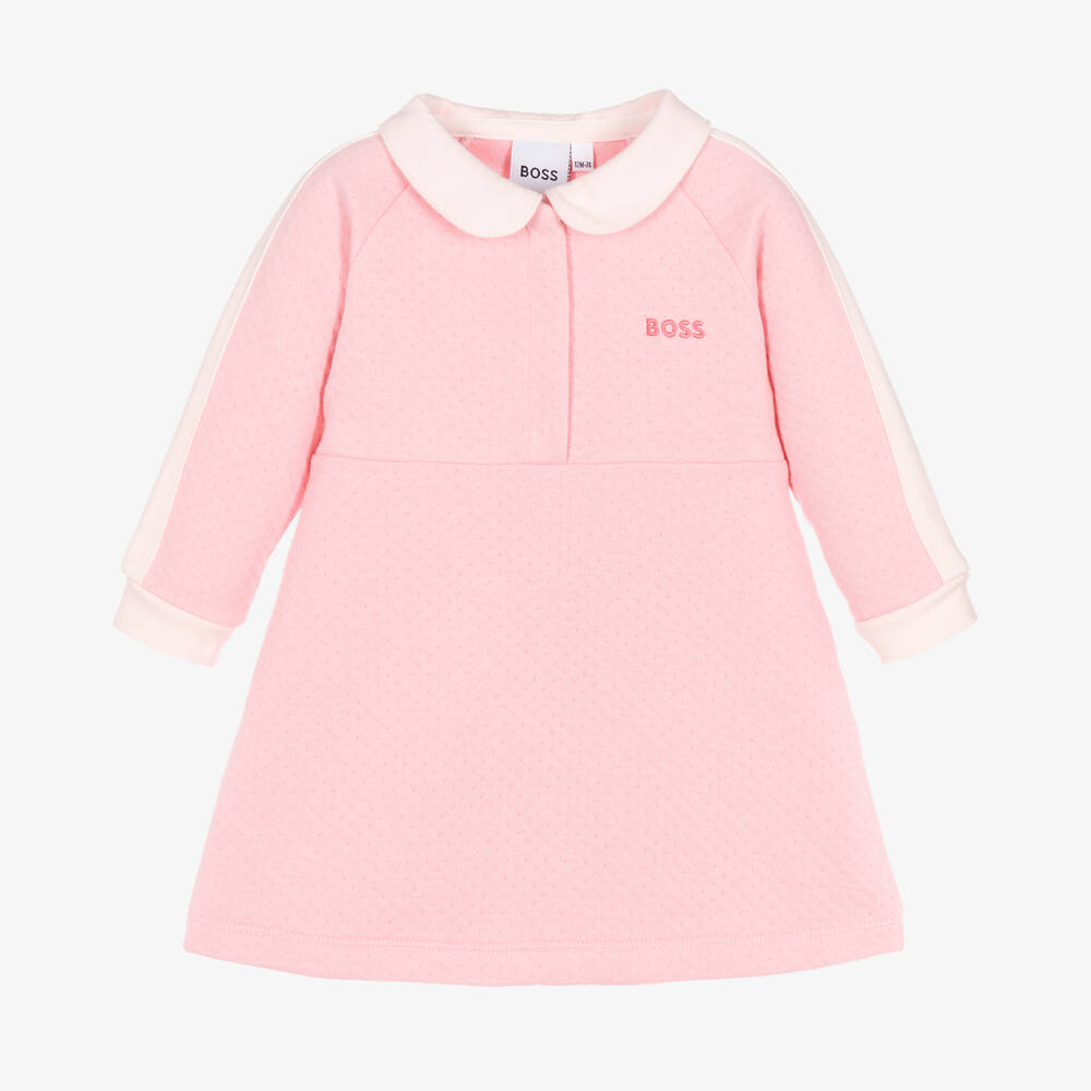 BOSS - Girls Pink Cotton Jersey Dress | Childrensalon