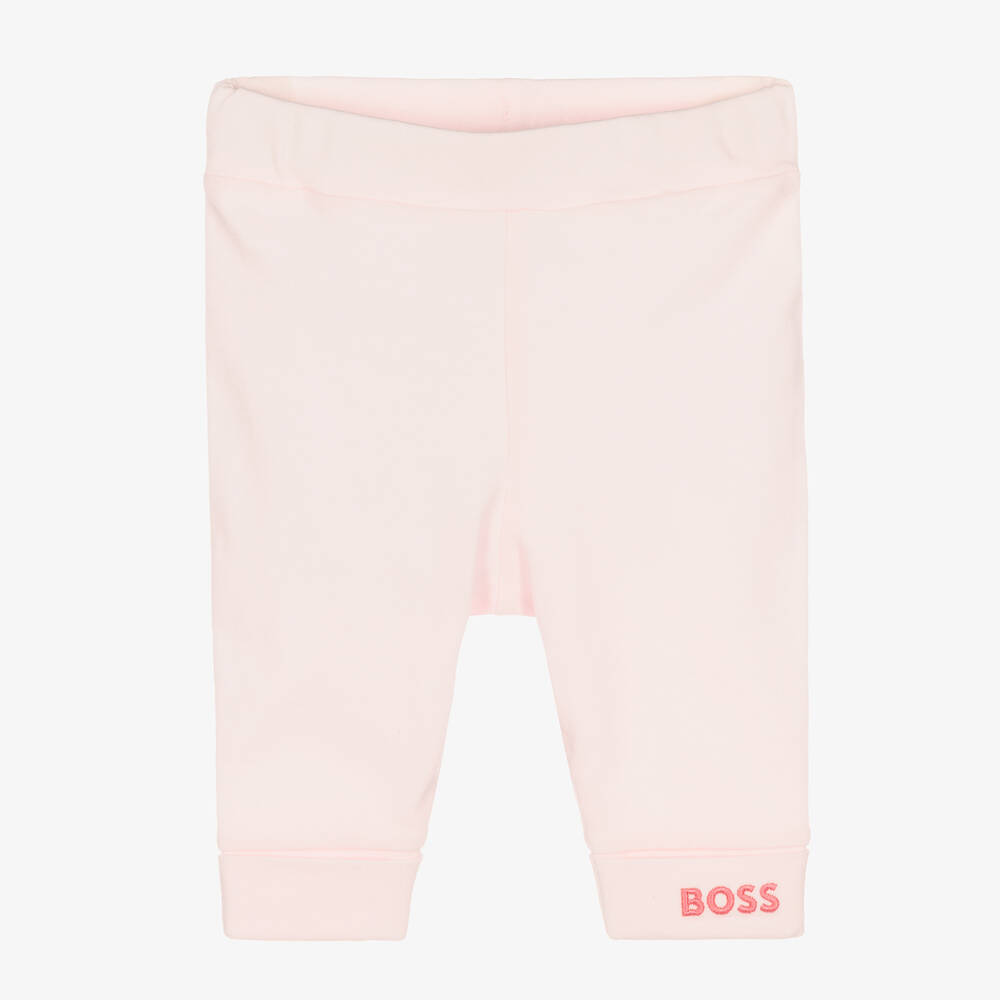 BOSS - Girls Pink Cotton Leggings | Childrensalon