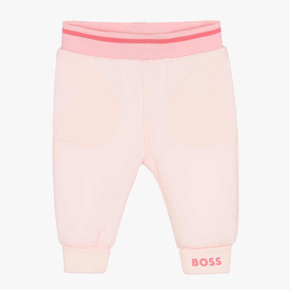 BOSS - Girls Pink Cotton Piqué Joggers | Childrensalon