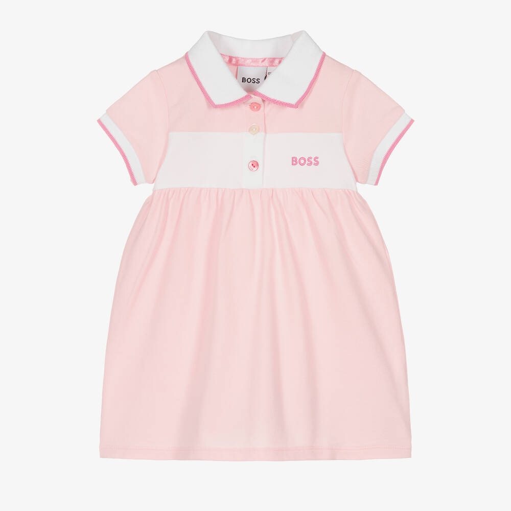 BOSS - Girls Pink Cotton Piqué Logo Polo Dress | Childrensalon