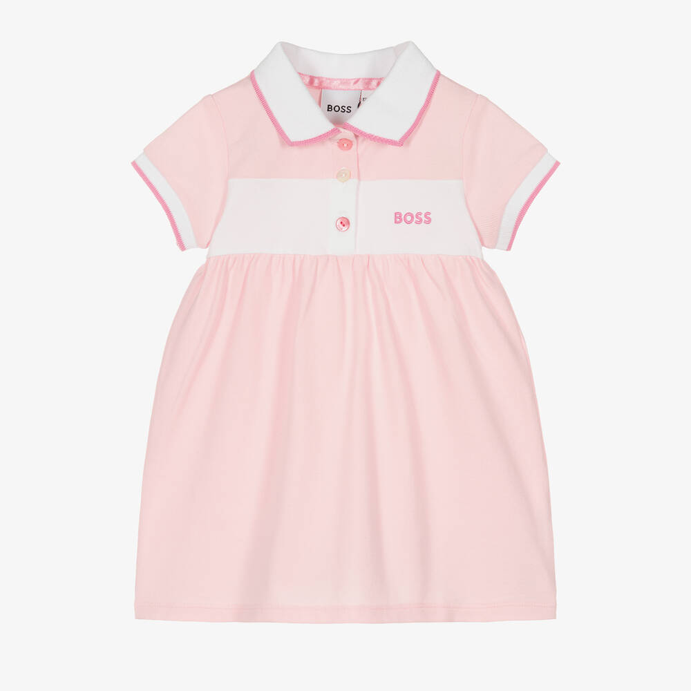 BOSS - Robe polo rose en piqué de coton | Childrensalon