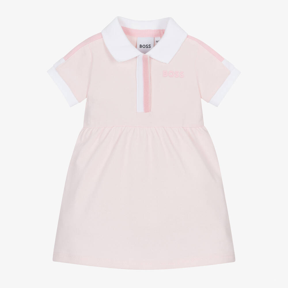 BOSS-Girls Pink Cotton Polo Shirt Dress | Childrensalon Outlet
