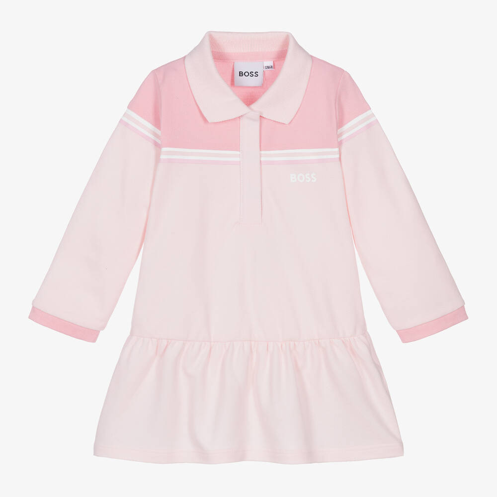 BOSS-Girls Pink Cotton Polo Shirt Dress | Childrensalon Outlet