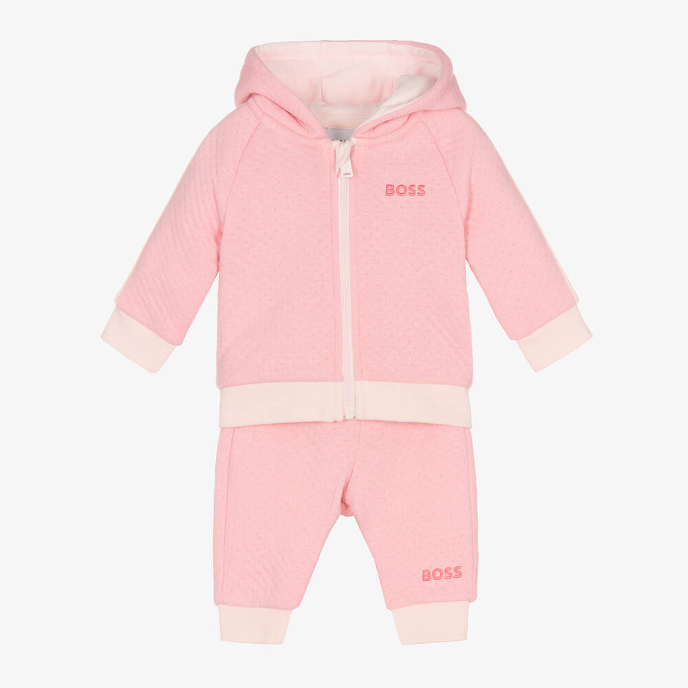 BOSS - Girls Pink Cotton Tracksuit | Childrensalon