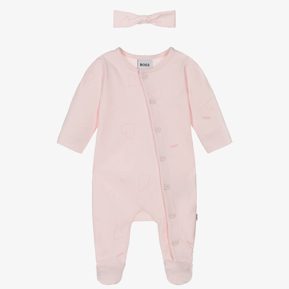 BOSS-Girls Pink Ginkgo Leaf Babysuit Set | Childrensalon Outlet