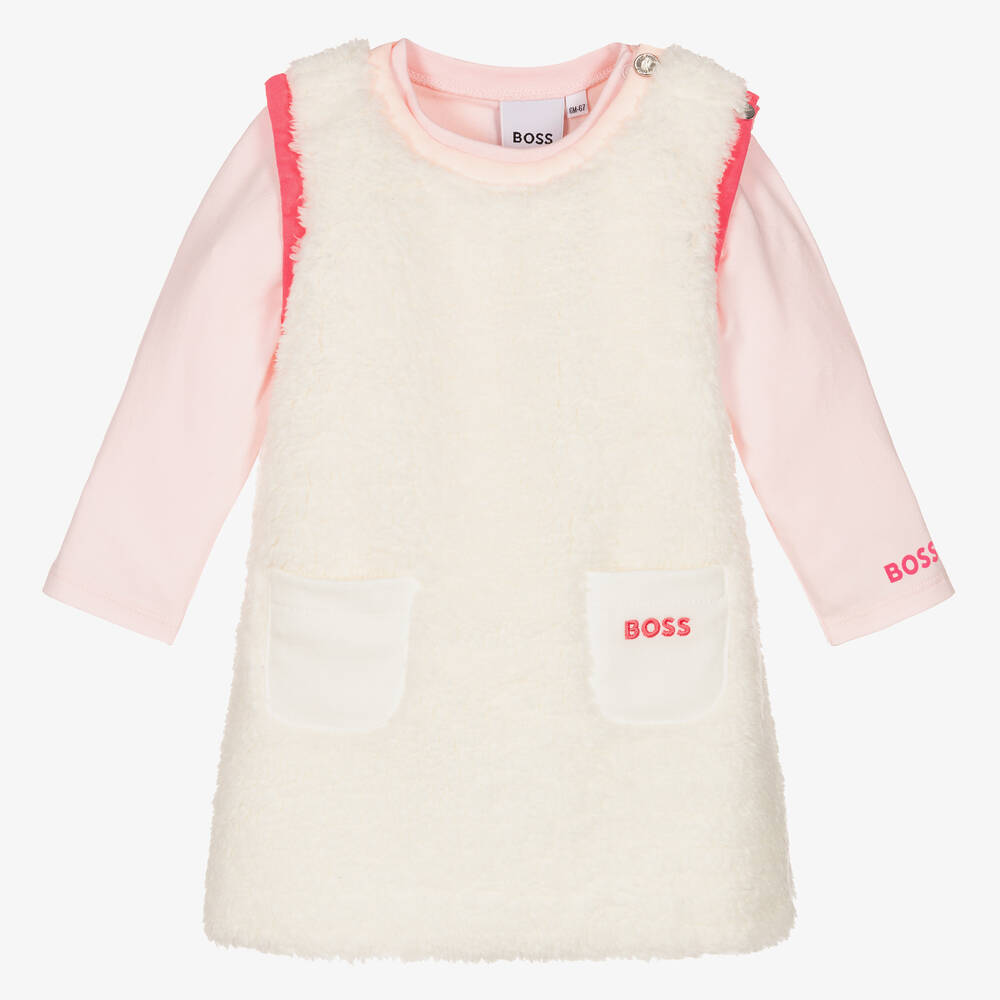 BOSS - طقم فستان فرو صناعي لون زهري وعاجي | Childrensalon