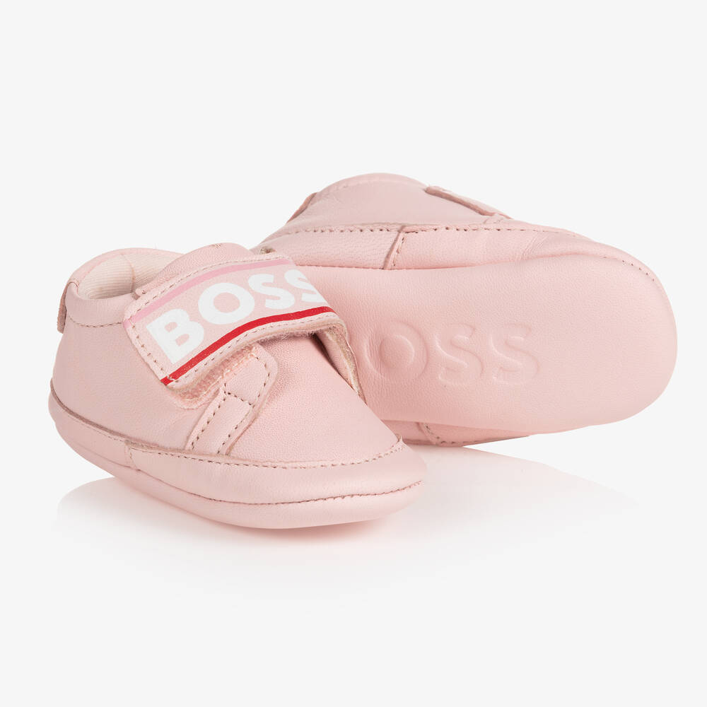 BOSS - Girls Pink Leather Pre-Walkers | Childrensalon