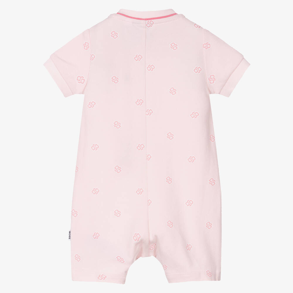 BOSS-Girls Pink Monogram Cotton Shortie | Childrensalon Outlet