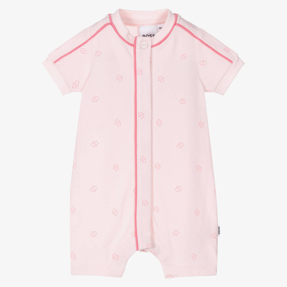 BOSS-Girls Pink Monogram Cotton Shortie | Childrensalon Outlet