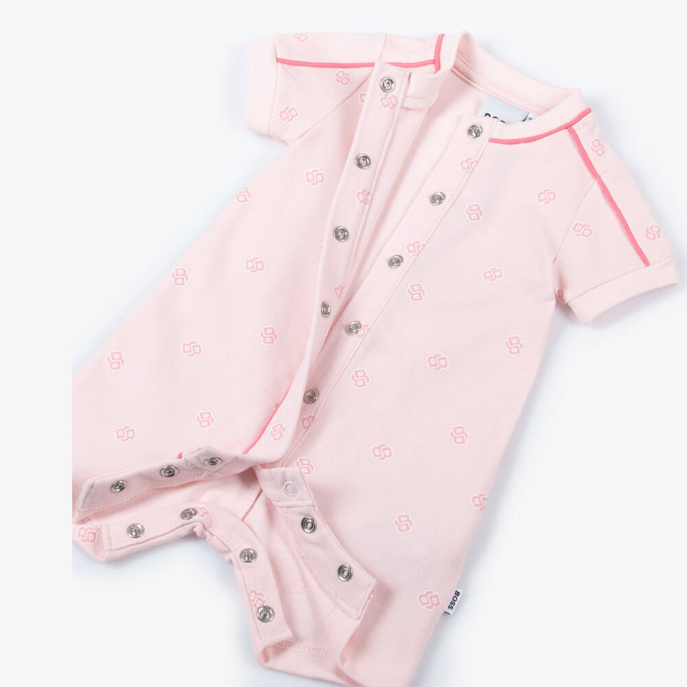 BOSS-Girls Pink Monogram Cotton Shortie | Childrensalon Outlet