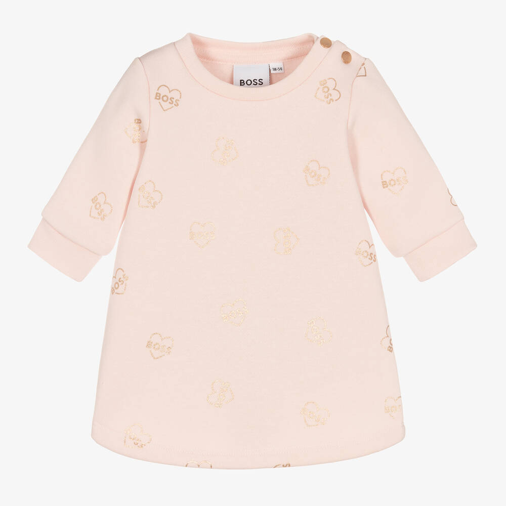 BOSS - Розовое хлопковое платье с золотистым узором | Childrensalon