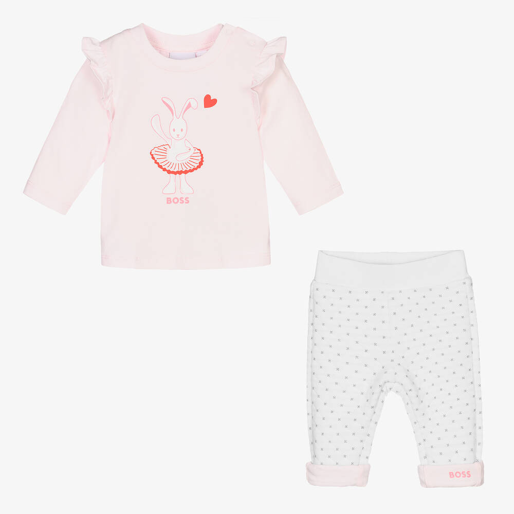 BOSS-Розовый топ и белые штанишки для девочек | Childrensalon Outlet