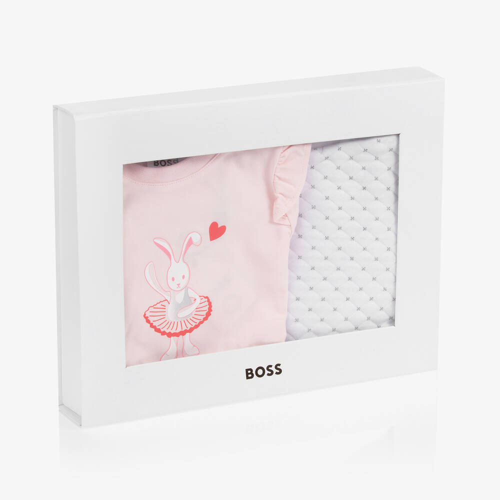 BOSS-Розовый топ и белые штанишки для девочек | Childrensalon Outlet