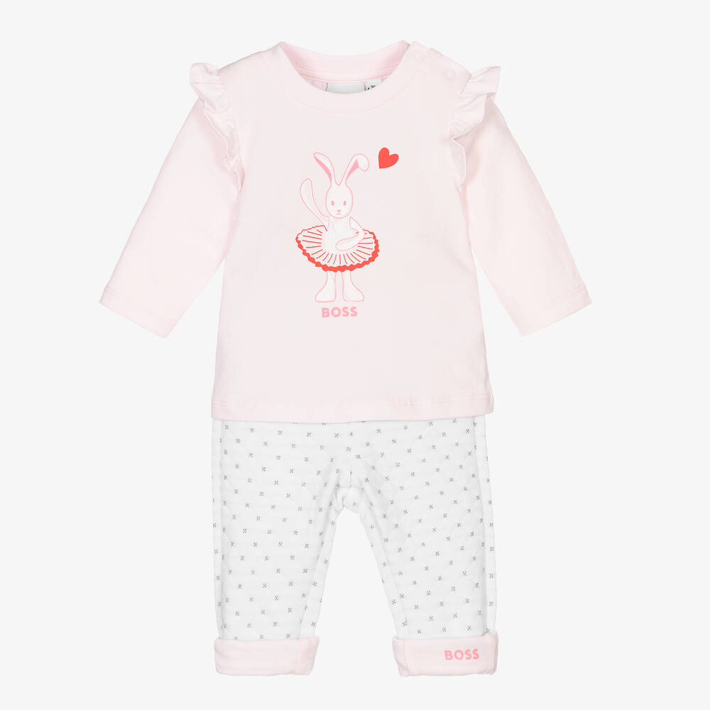 BOSS - Girls Pink & White Trouser Set | Childrensalon