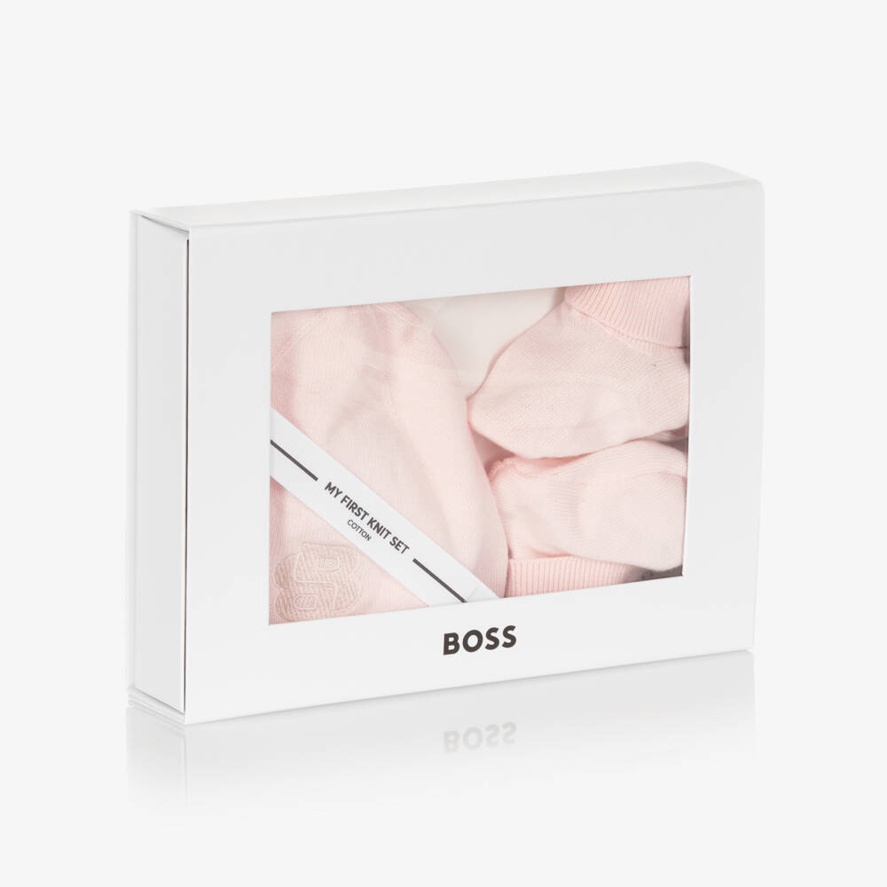 BOSS-Girls Powder Pink Hat and Booties | Childrensalon Outlet