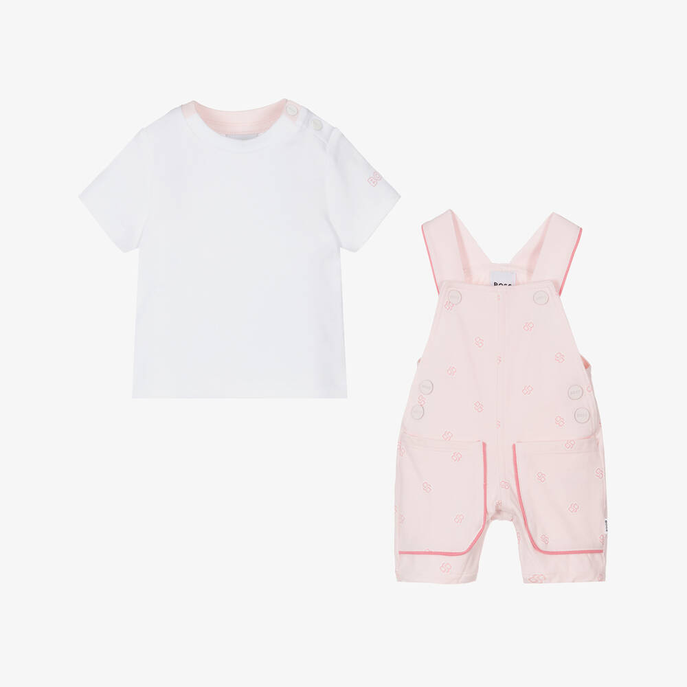 BOSS-Girls Rosy Cotton Dungaree Ensemble | Childrensalon Outlet