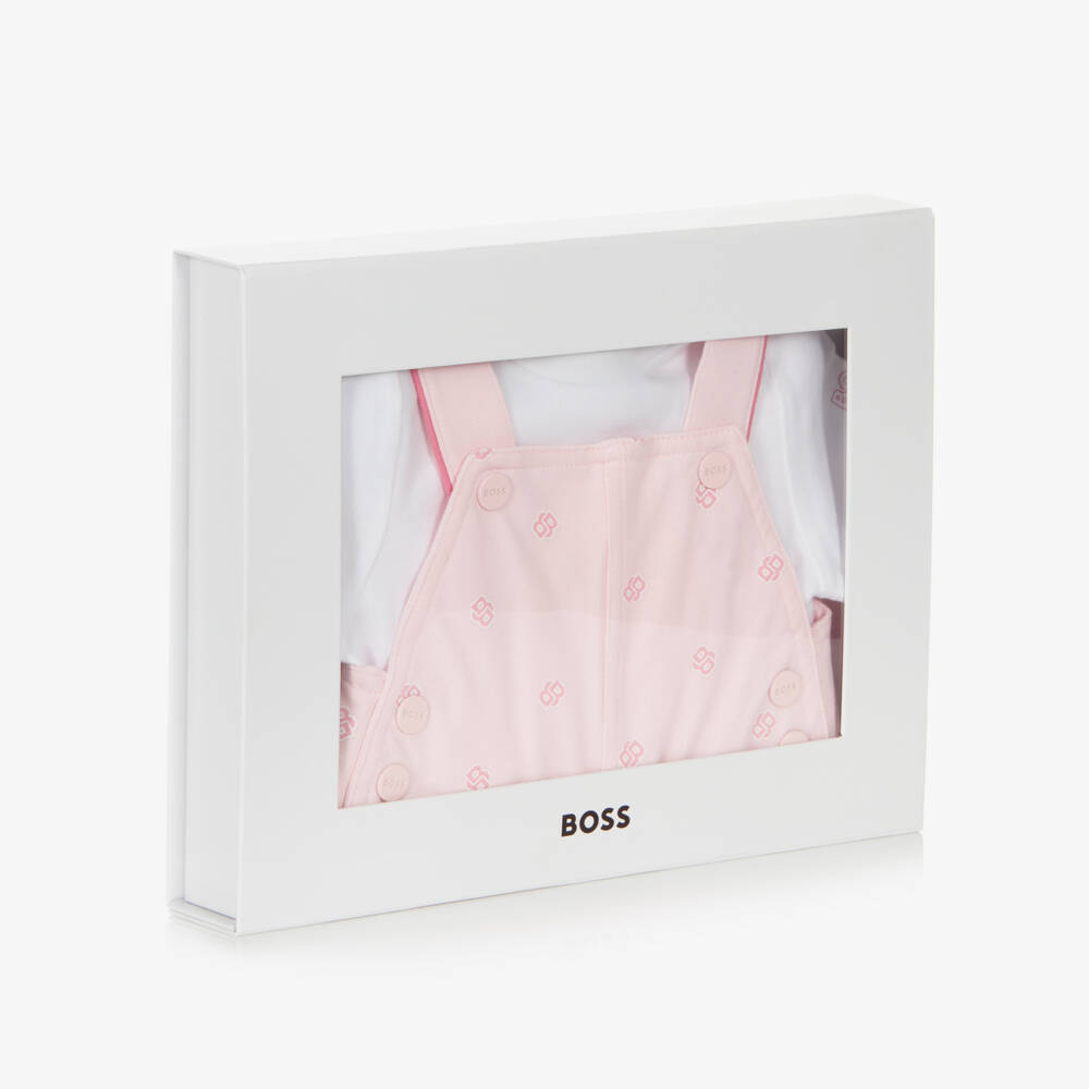 BOSS-Girls Rosy Cotton Dungaree Ensemble | Childrensalon Outlet