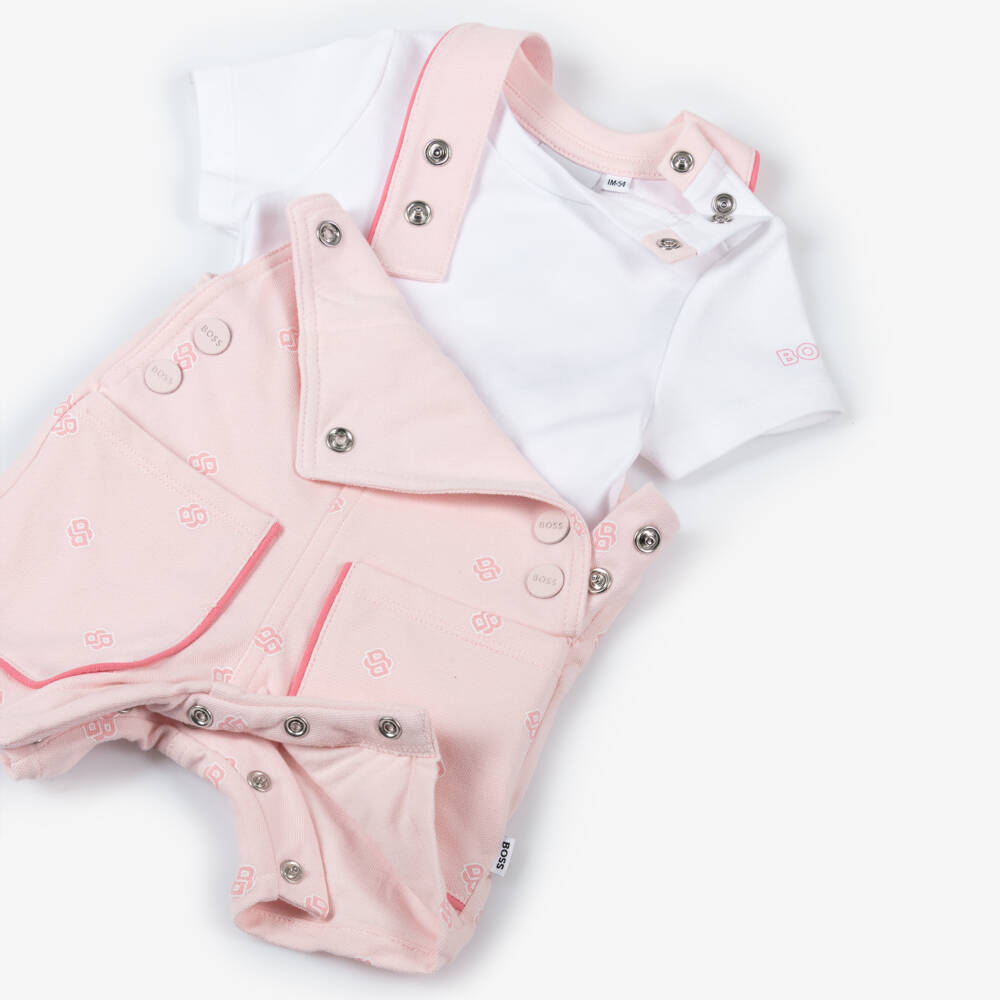 BOSS-Girls Rosy Cotton Dungaree Ensemble | Childrensalon Outlet