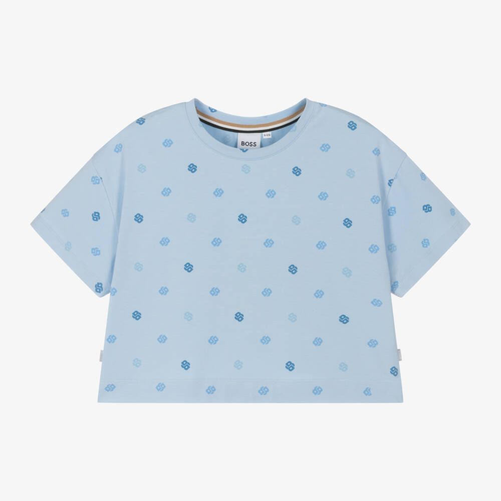 BOSS-Girls Sky Soft Monogram Tee | Childrensalon Outlet