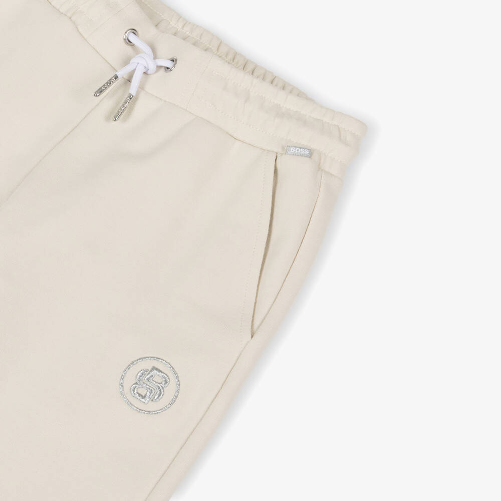 BOSS-Girls Soft Beige Jersey Joggers | Childrensalon Outlet