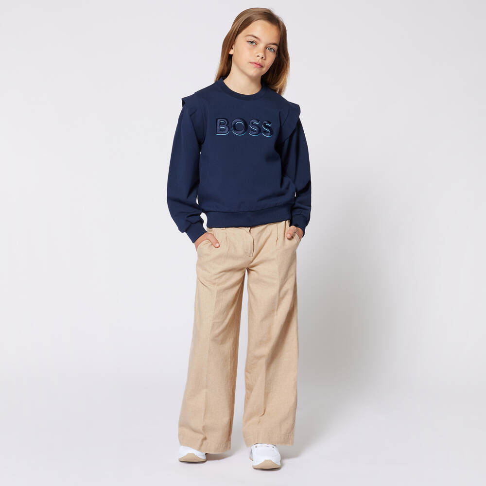 BOSS-Girls Soft Beige Wide-Leg Pants | Childrensalon Outlet