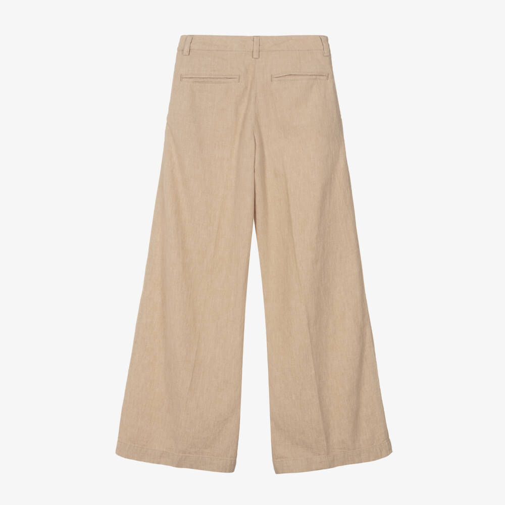BOSS-Girls Soft Beige Wide-Leg Pants | Childrensalon Outlet