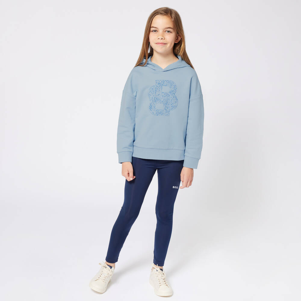 BOSS-Мягкое голубое худи с монограммой для девочек | Childrensalon Outlet