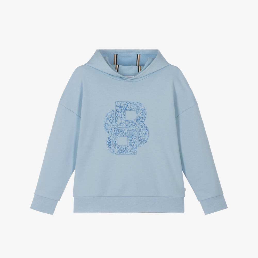 BOSS-Girls Soft Blue Monogram Hoodie | Childrensalon Outlet
