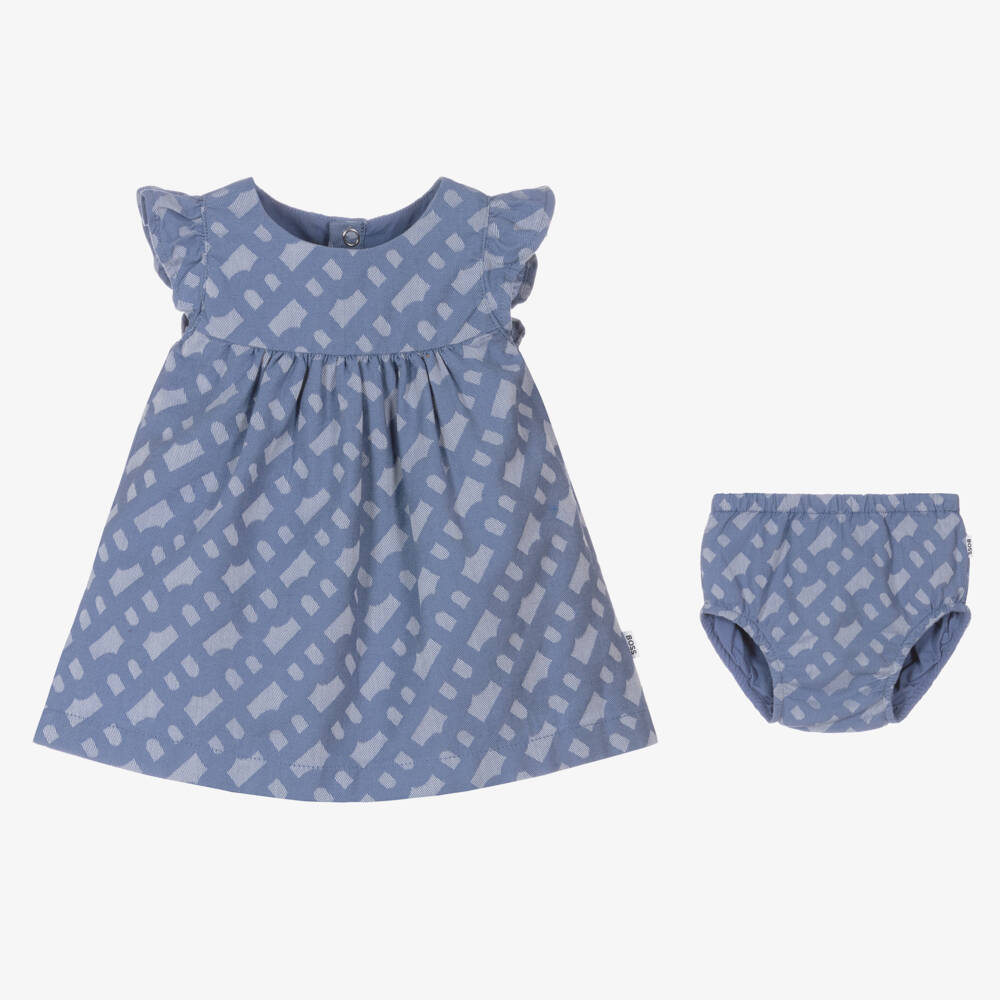 BOSS-Girls' Soft Blue Twill Dress | Childrensalon Outlet