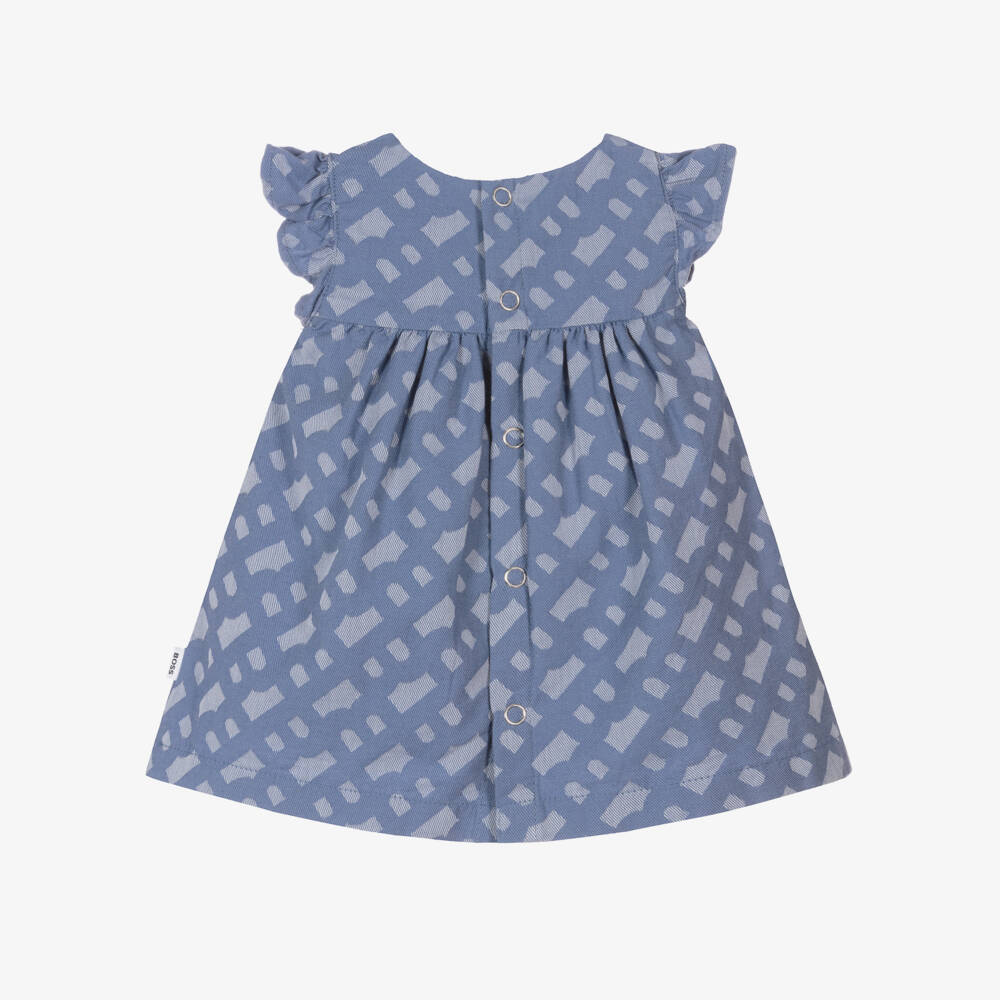 BOSS-Girls' Soft Blue Twill Dress | Childrensalon Outlet