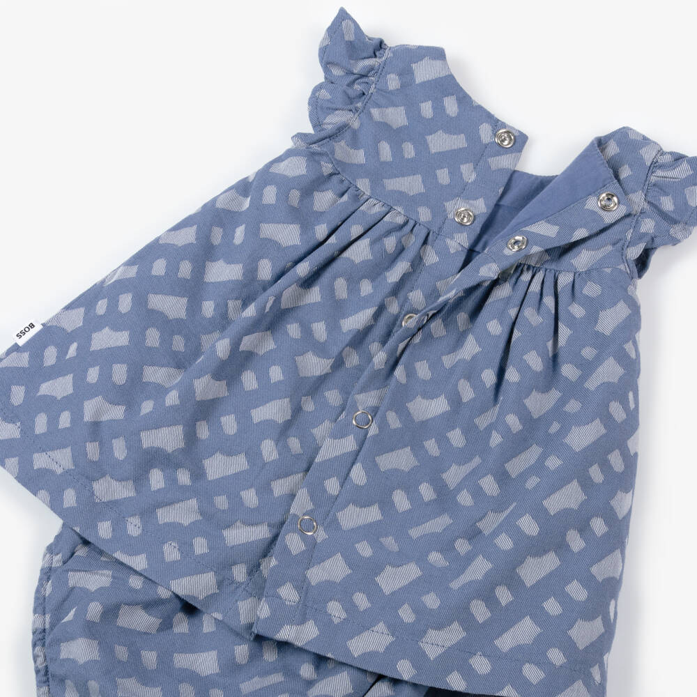 BOSS-Girls' Soft Blue Twill Dress | Childrensalon Outlet