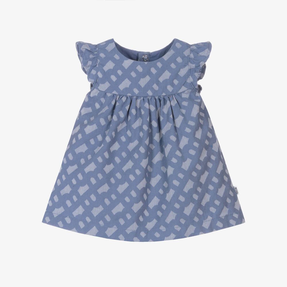 BOSS-Платье из мягкого голубого твила для девочек | Childrensalon Outlet