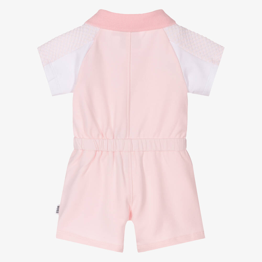 BOSS-Girls Soft Pink Cotton Romper | Childrensalon Outlet