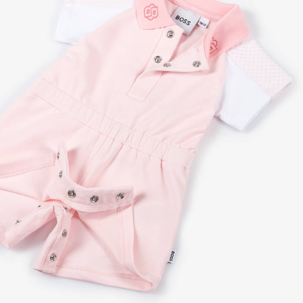 BOSS-Girls Soft Pink Cotton Romper | Childrensalon Outlet